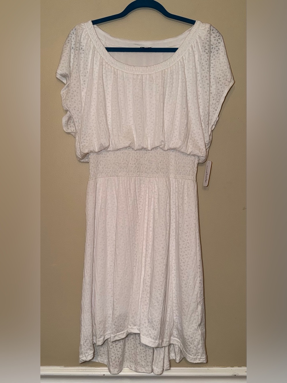 Charming Charlie White Smocked Waist Flutter Sleeve Dress